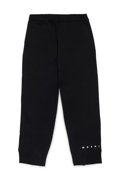 Marni Fleece Jogger Pants With Elastic Ankle Cuffs In Black