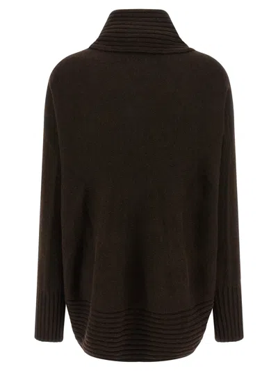 Alberta Ferretti Shawl Collar Knit Cardigan Brooch In Brown