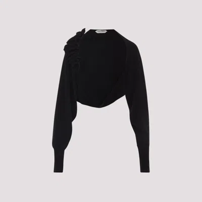 Alberta Ferretti Open Front Black Wool And Silk Cardigan In Black