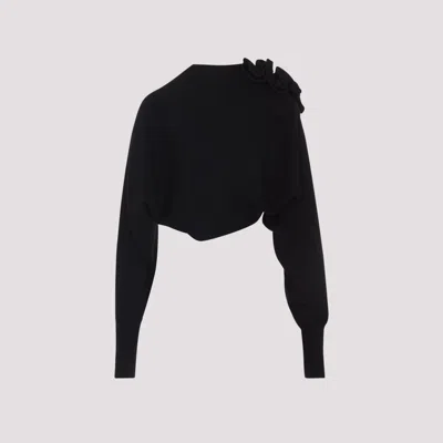 Alberta Ferretti Open Front Black Wool And Silk Cardigan In Black