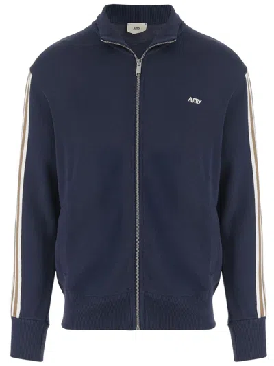 Autry Embroidered High Neck Jacket With Ribbed Cuffs In Blue