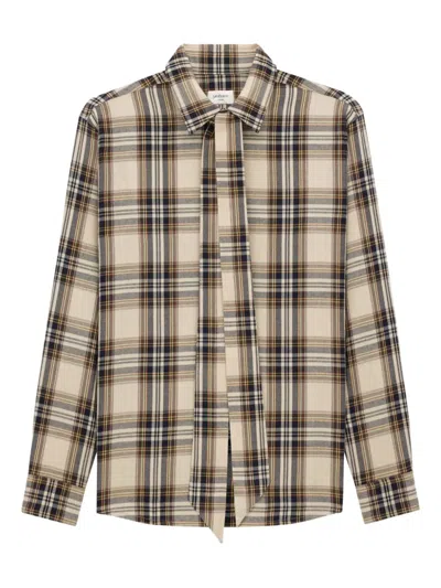 Saint Laurent Tartan Check Long-sleeved Shirt In Neutral