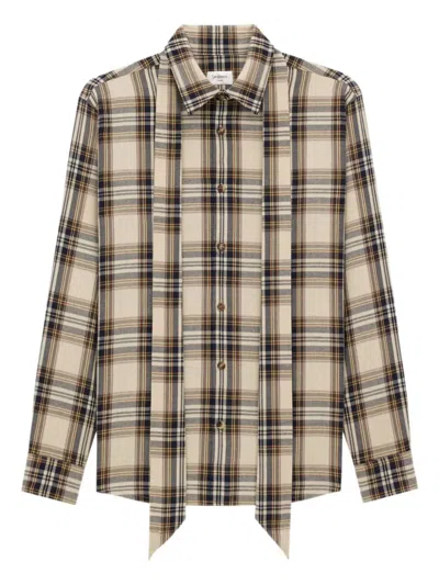 Saint Laurent Tartan Check Long-sleeved Shirt In Neutral