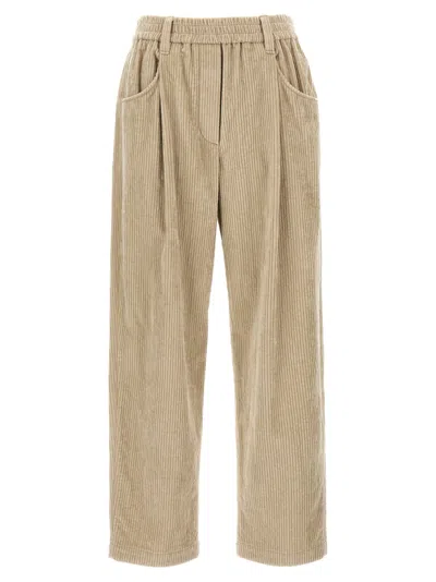 Brunello Cucinelli Corduroy Trousers Pants Beige In Brown