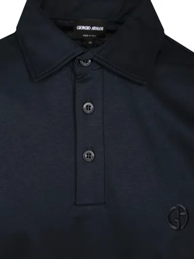 Giorgio Armani Cotton Polo Shirt Blue In Black