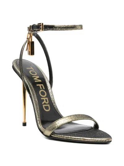 Tom Ford Hammered-effect Fabric Padlock Pointy Naked Sandals Shoes In Gray