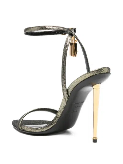 Tom Ford Hammered-effect Fabric Padlock Pointy Naked Sandals Shoes In Gray