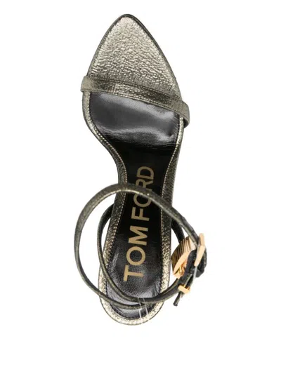 Tom Ford Hammered-effect Fabric Padlock Pointy Naked Sandals Shoes In Gray