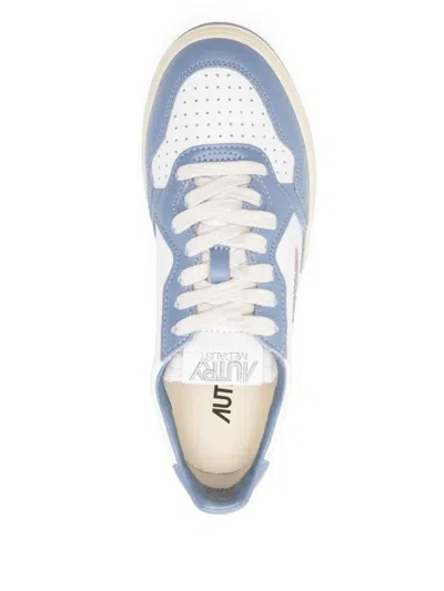 Autry Medalist Low Sneakers Bicolor In White And Tempest Leather Shoes In Blue