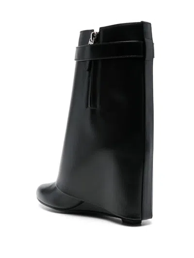 Givenchy Shark Lock 90 Leather Ankle Boots Shoes In Black