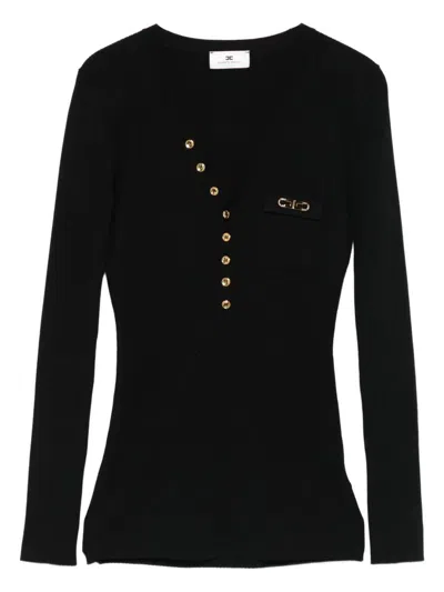 Elisabetta Franchi Ribbed Knit Top With Breast Pocket Clothing In Black