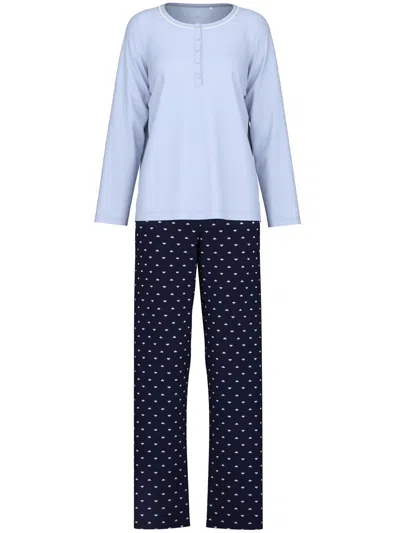 Calida Long-sleeve Heart-print Pyjamas In Blue