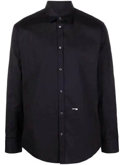 Dsquared2 Dsquared Men Black Stretch Poplin Shirt In Blue