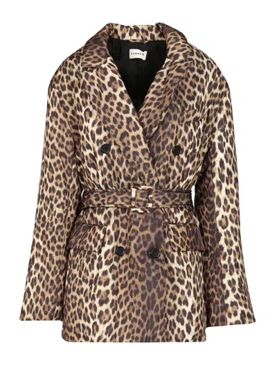 P.a.r.o.s.h Waist Belted Double-breasted Notched Lapels Side Pockets In Animal Print
