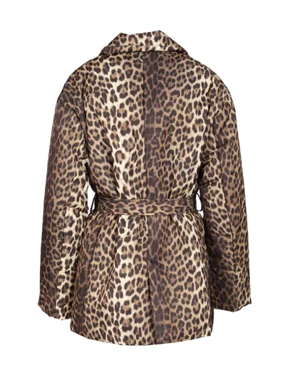 P.a.r.o.s.h Waist Belted Double-breasted Notched Lapels Side Pockets In Animal Print