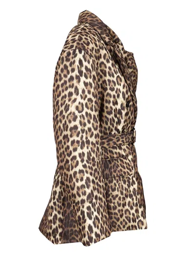 P.a.r.o.s.h Waist Belted Double-breasted Notched Lapels Side Pockets In Animal Print