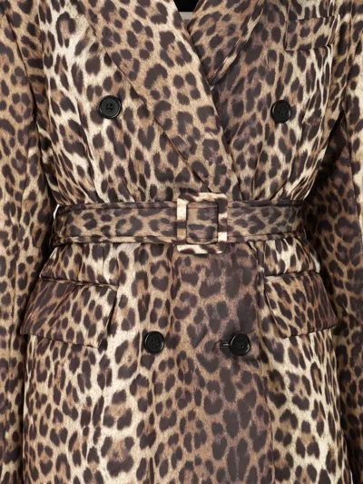 P.a.r.o.s.h Waist Belted Double-breasted Notched Lapels Side Pockets In Animal Print
