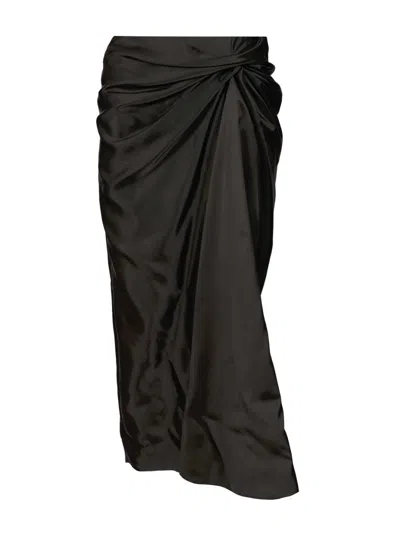 Balenciaga Asymmetric Frayed Gathered Draped Satin Midi Skirt In Black