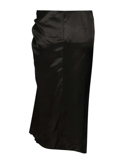 Balenciaga Asymmetric Frayed Gathered Draped Satin Midi Skirt In Black