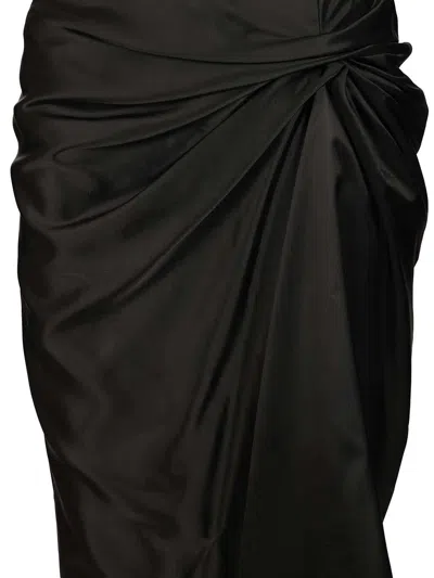 Balenciaga Asymmetric Frayed Gathered Draped Satin Midi Skirt In Black