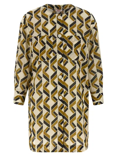 Eres Longline Dress Geometric Cuffed Sleeves In Brown