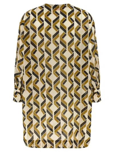 Eres Longline Dress Geometric Cuffed Sleeves In Brown
