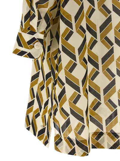 Eres Longline Dress Geometric Cuffed Sleeves In Brown