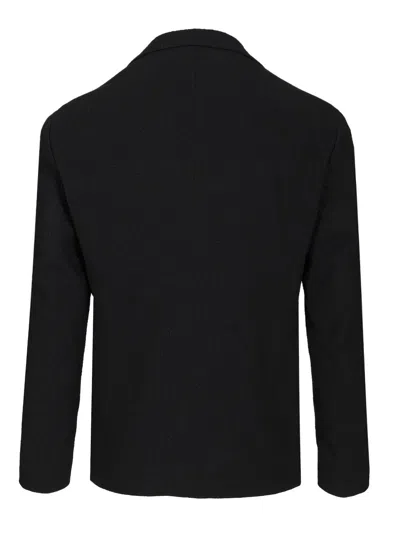 Giorgio Armani Midnight Blue Stretch Wool Blazer In Black