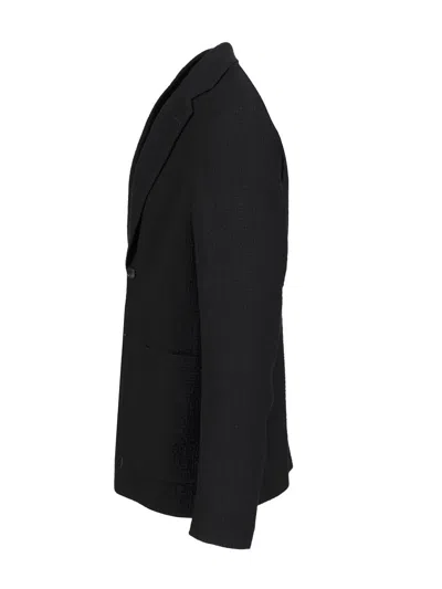 Giorgio Armani Midnight Blue Stretch Wool Blazer In Black