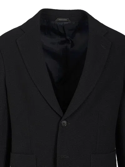 Giorgio Armani Midnight Blue Stretch Wool Blazer In Black