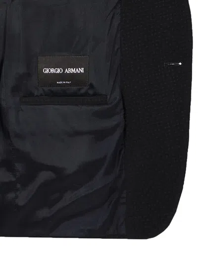 Giorgio Armani Midnight Blue Stretch Wool Blazer In Black