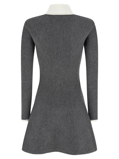 Self-portrait Grey Crochet Flower Collared Knit Mini Dress Clothing In Gray