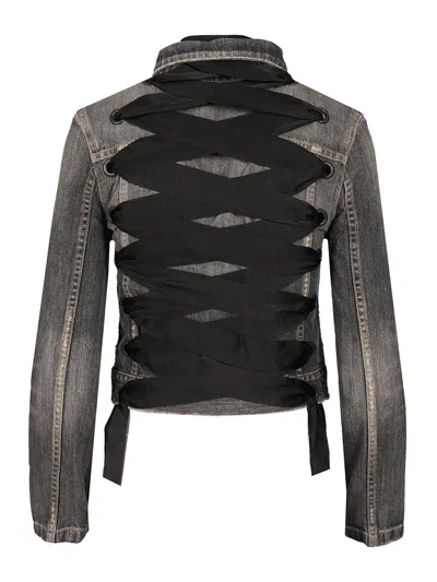 Balenciaga Dark Grey Denim Jacket With Laces In Black
