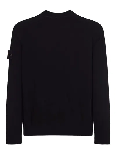 Stone Island Lightweight Wool Crew Neck Sweater With Raglan Sleeves Clothing In Black