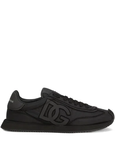 Dolce & Gabbana Low-top Nylon Sneakers With Leather Inserts In White