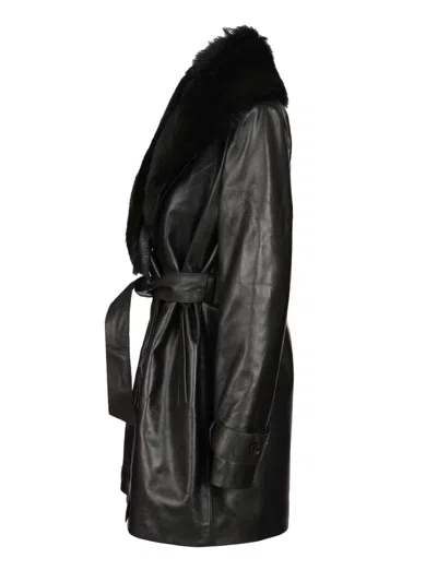 Arma Long Sleeve Lapel Leather Jacket In Black