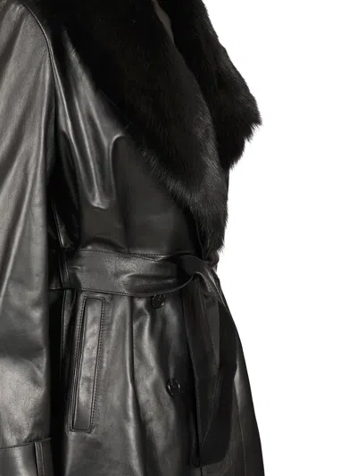Arma Long Sleeve Lapel Leather Jacket In Black