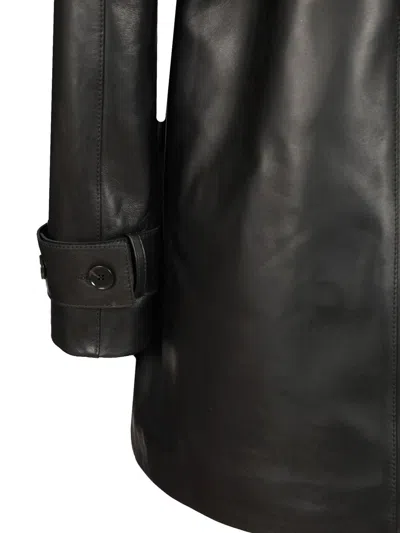 Arma Long Sleeve Lapel Leather Jacket In Black