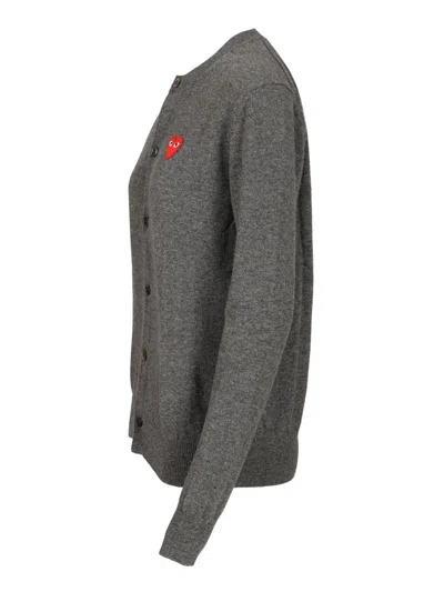 Comme Des Garçons Play Merino Wool Cardigan Knitwear Grey In Gray