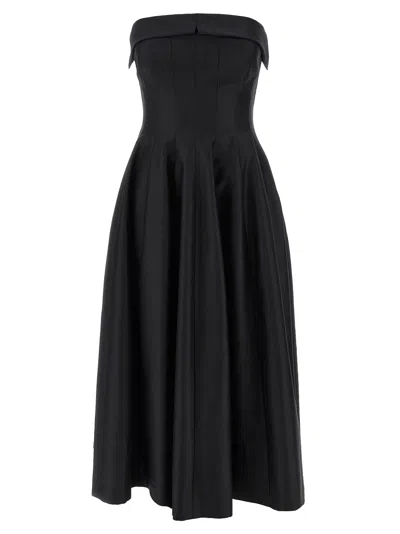 Alberta Ferretti Shoulder-baring Dress With Fitted Bodice And Flared Skirt In Black