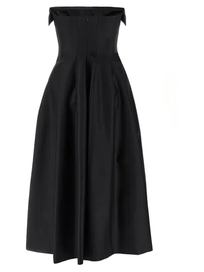 Alberta Ferretti Shoulder-baring Dress With Fitted Bodice And Flared Skirt In Black