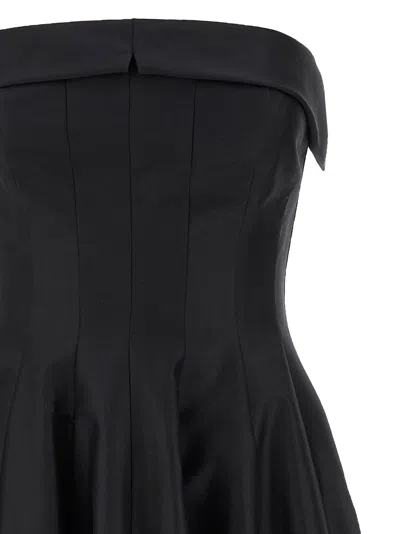 Alberta Ferretti Shoulder-baring Dress With Fitted Bodice And Flared Skirt In Black