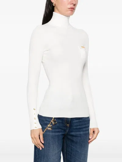 Elisabetta Franchi Ribbed Knit Turtleneck Top With Breast Pocket Clothing In White