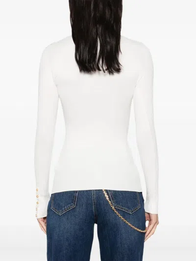 Elisabetta Franchi Ribbed Knit Turtleneck Top With Breast Pocket Clothing In White