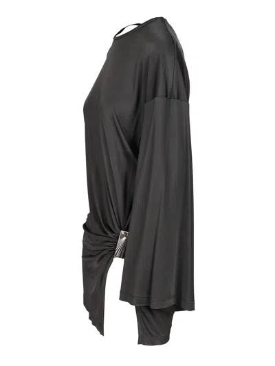 Attico Dark Grey Mini Dress In Black