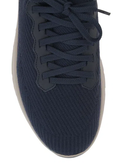 Brunello Cucinelli Leather-trimmed Stretch-knit Sneakers In Blue