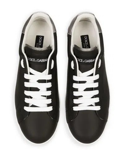 Dolce & Gabbana Portofino Sneakers In Nappa Calfskin With Cushioned Footbed In Black