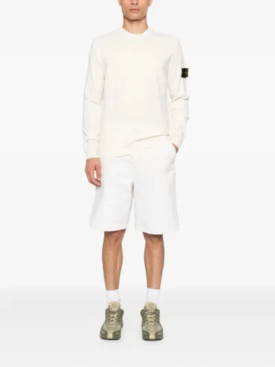 Stone Island Wool Blend Sweatshirt With Iconic Logo Patch And Timeless Design In White