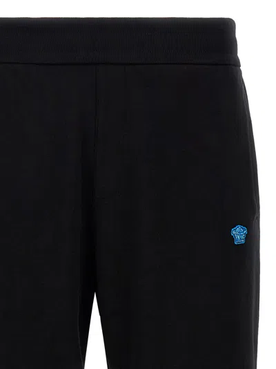 Versace Elastic Waistband Joggers With Ribbed Cuffs In Black