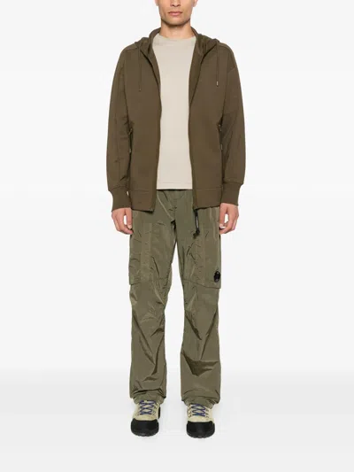 C.p. Company Cp Company Sweatshirts Hooded Open In Diagonal Raised Fleece In Brown